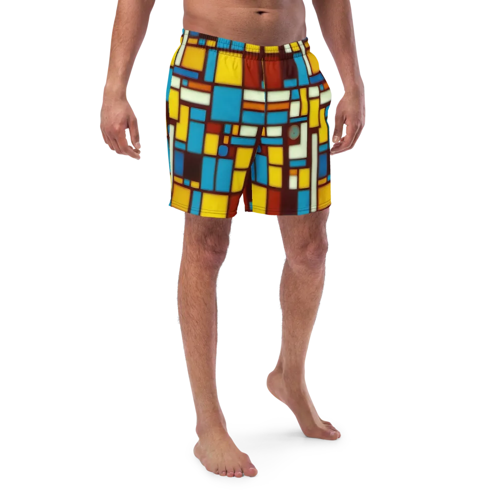 Burgundy Blocks on Swim Trunks — Front