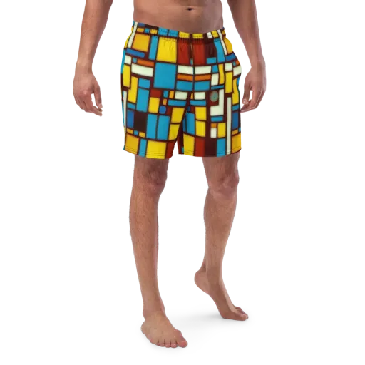 Burgundy Blocks on a Swim Trunks