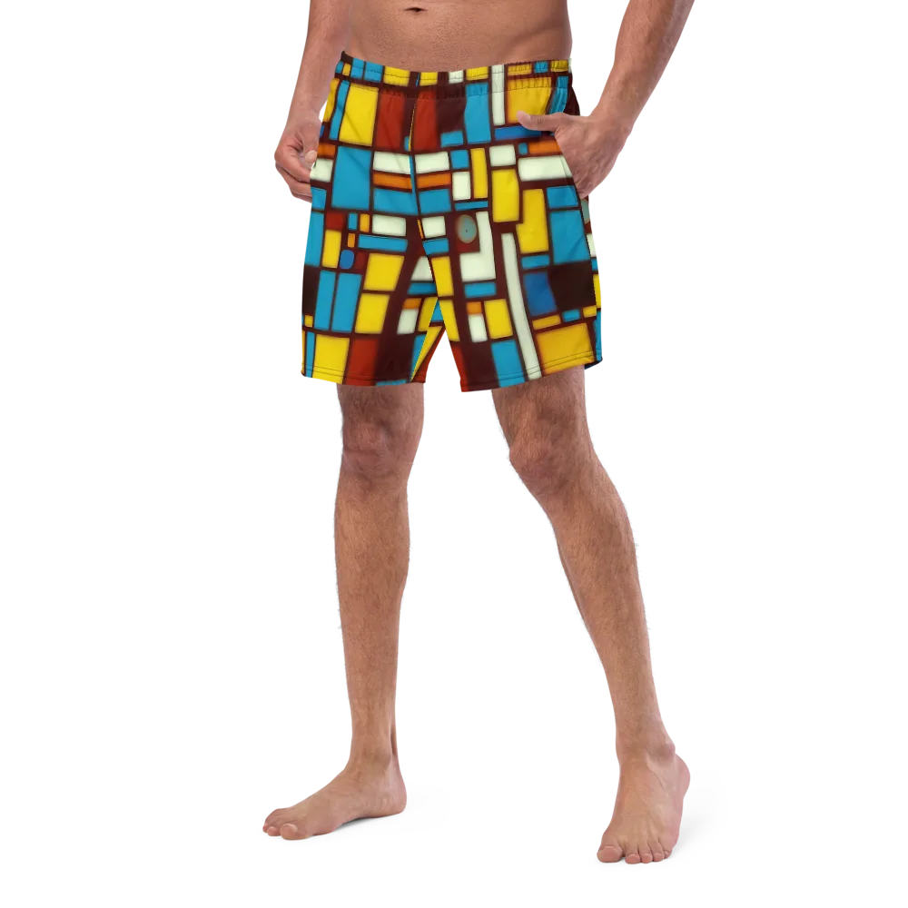 Burgundy Blocks on Swim Trunks — Left Front