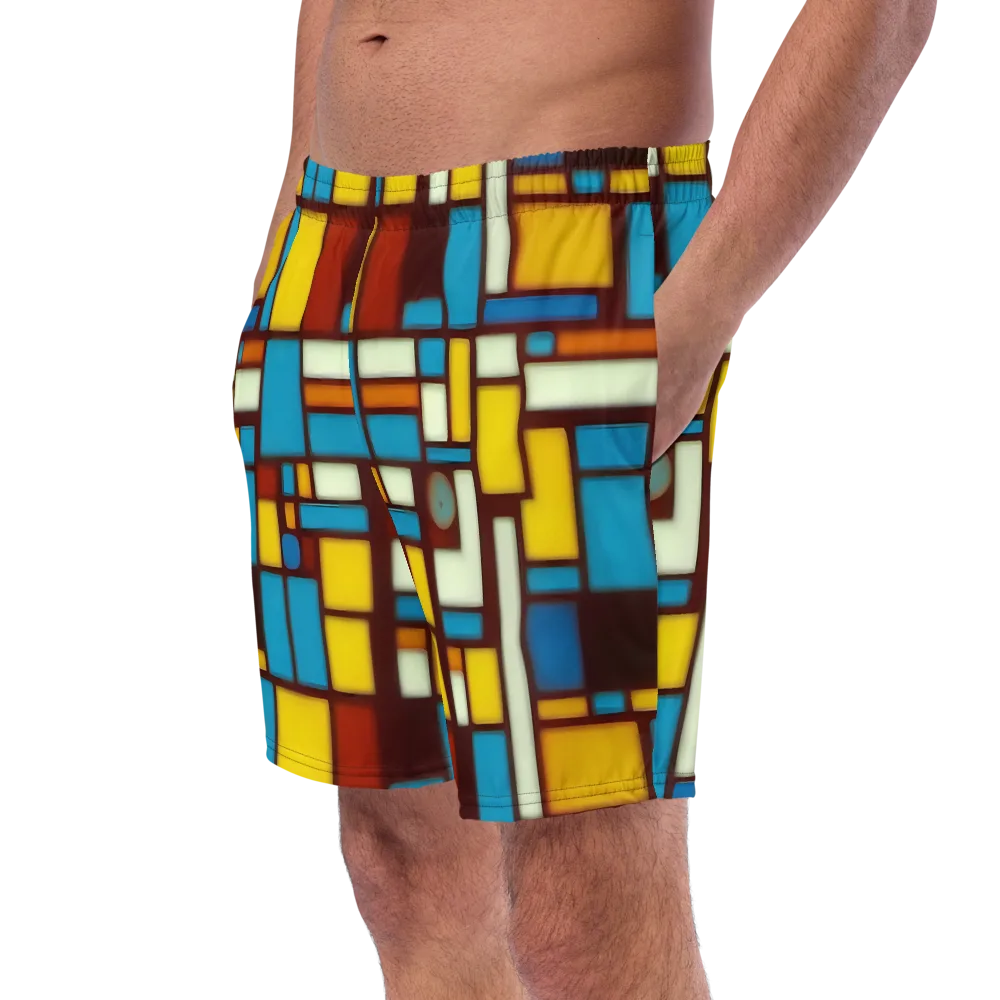 Burgundy Blocks on Swim Trunks — Left Front