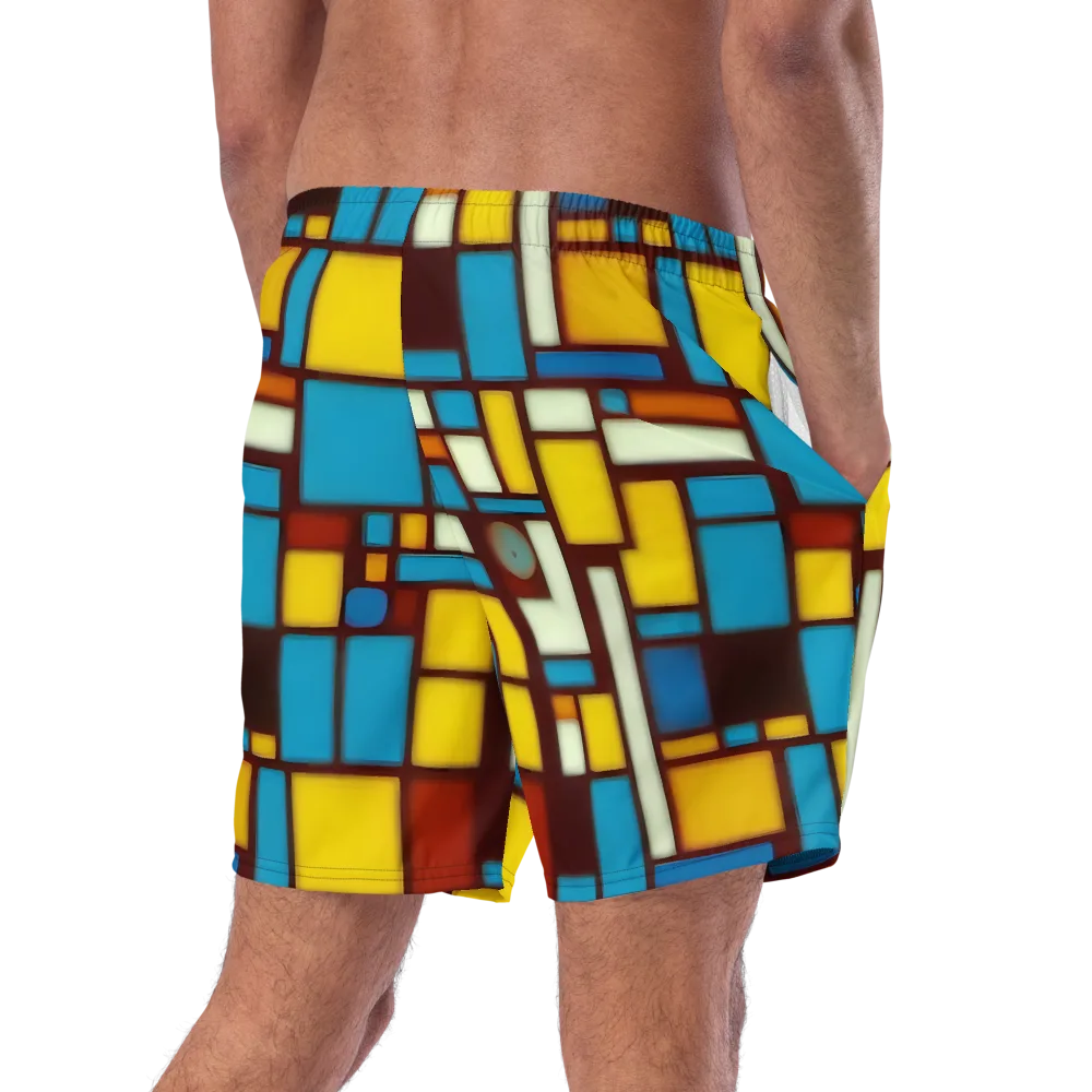 Burgundy Blocks on Swim Trunks — Right Back