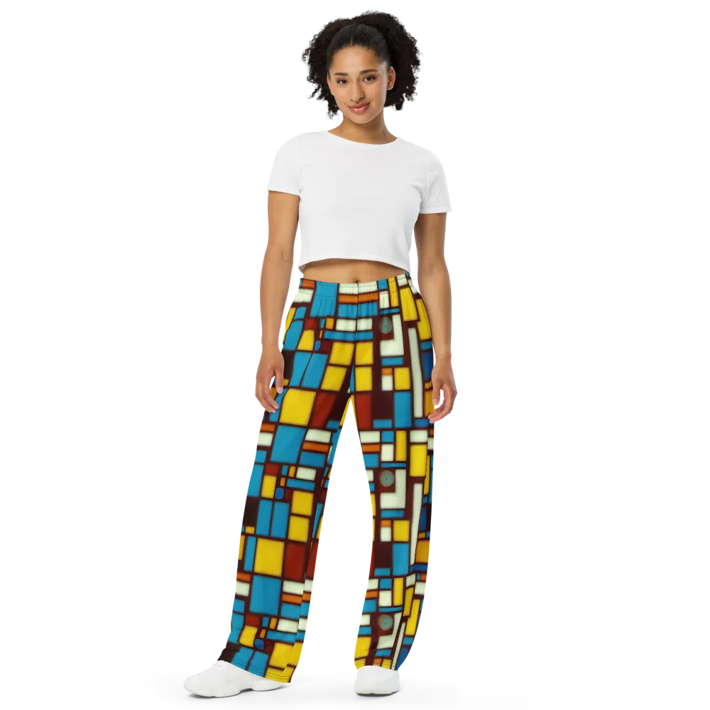 Burgundy Blocks on Wide-Leg Pants — Front