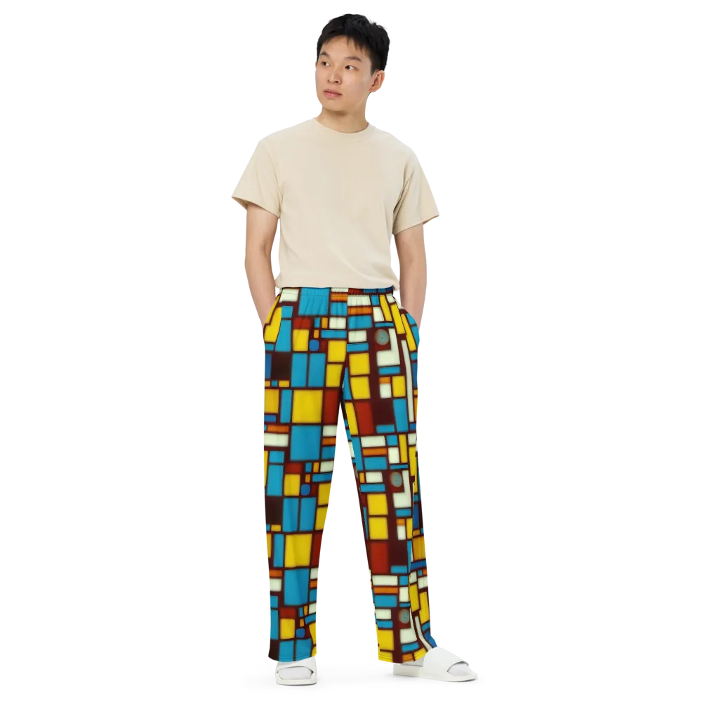 Burgundy Blocks on Wide-Leg Pants — Front