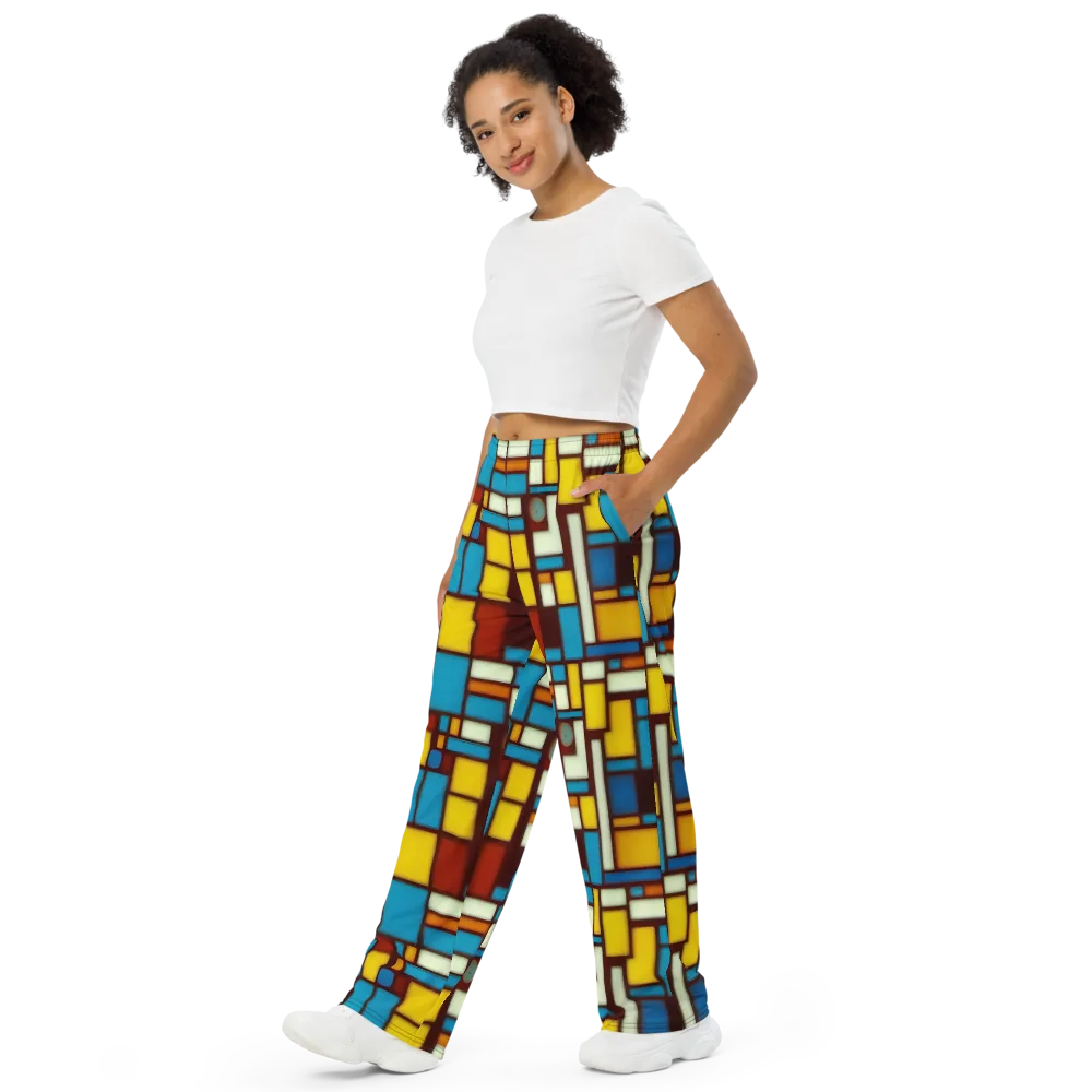 Burgundy Blocks on Wide-Leg Pants — Left Front