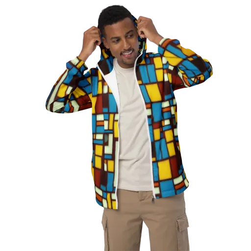 Burgundy Blocks on a Men's Windbreaker