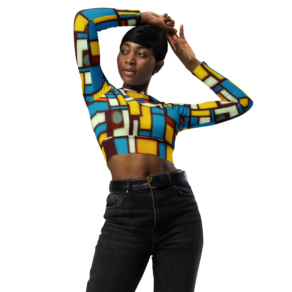 Burgundy Blocks on Long Sleeve Crop Top — Front