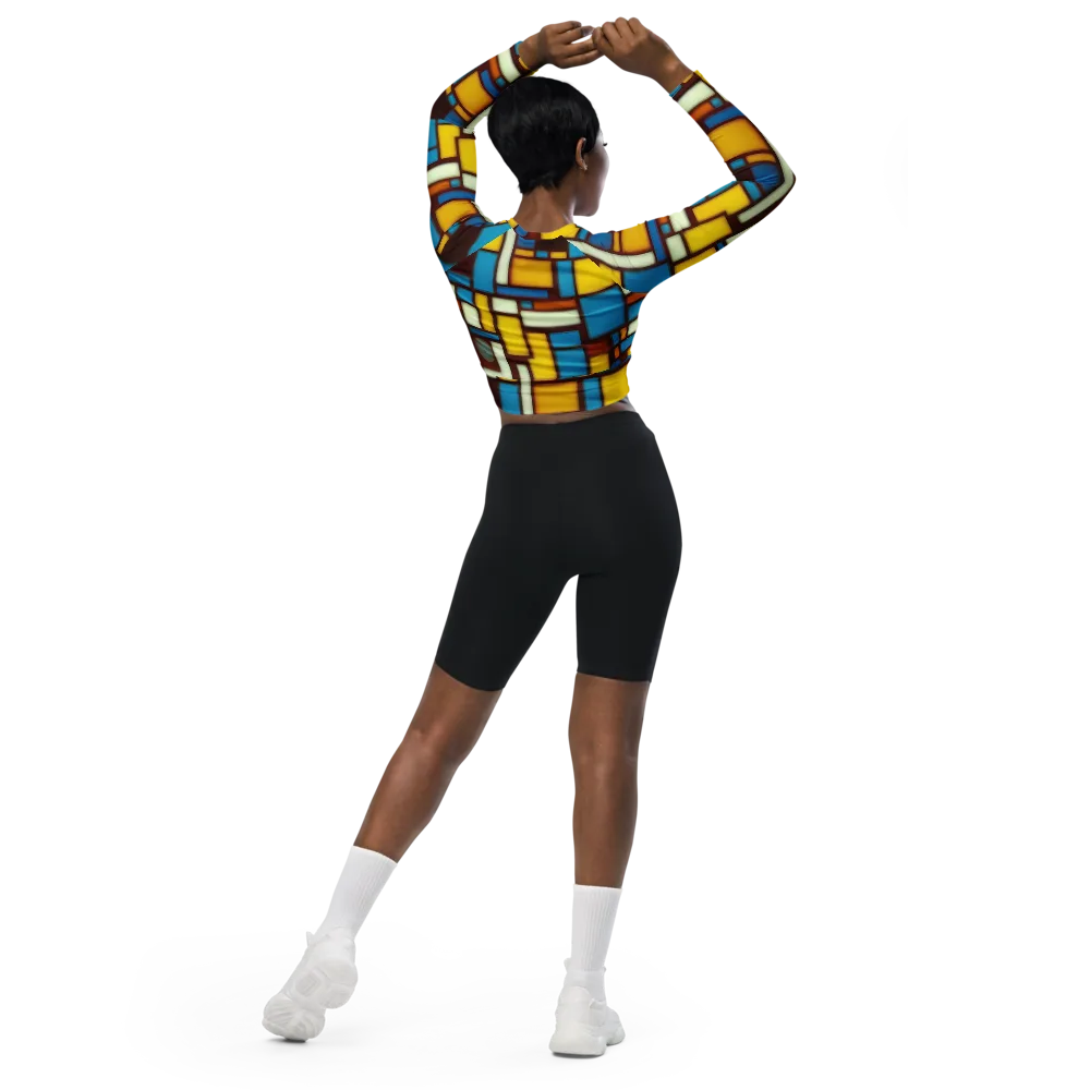 Burgundy Blocks on Long Sleeve Crop Top — Back