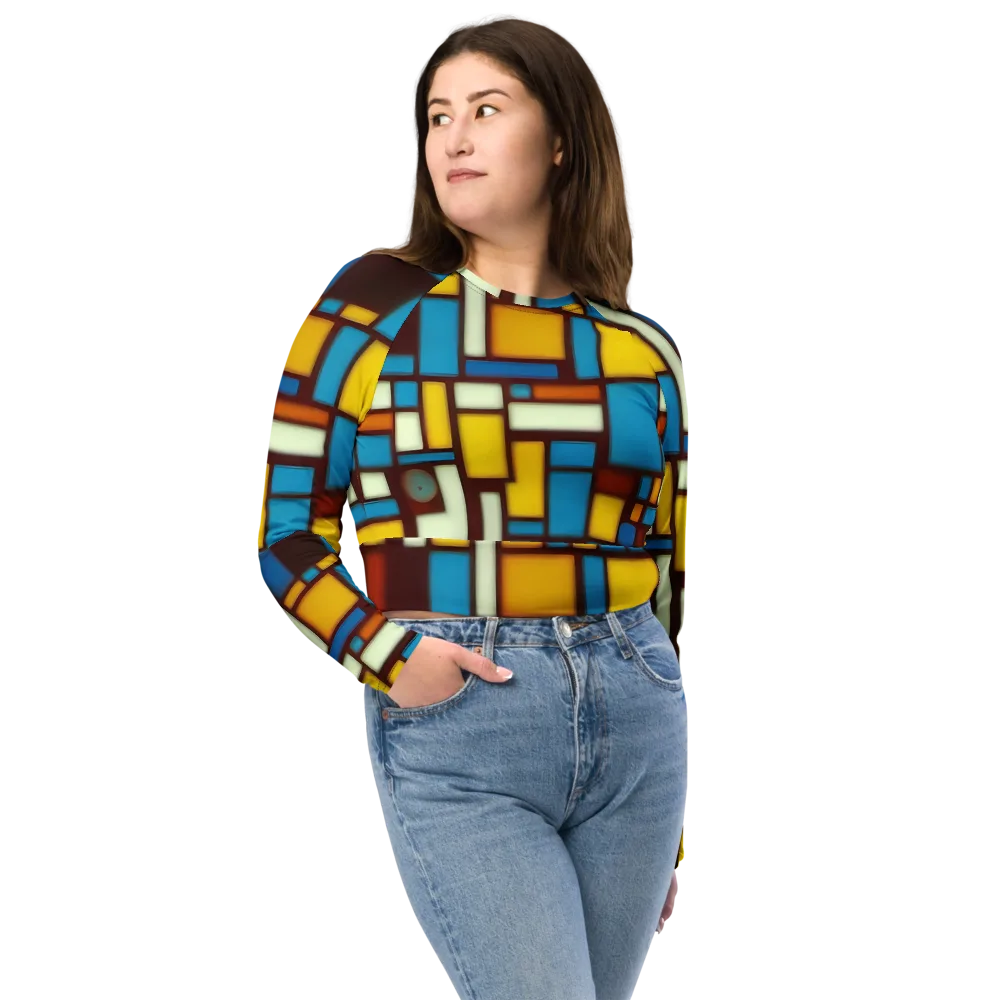 Burgundy Blocks on Long Sleeve Crop Top — Front