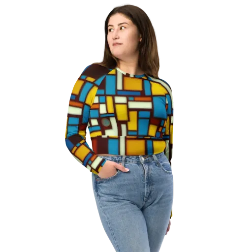 Burgundy Blocks on a Long Sleeve Crop Top