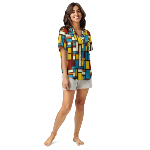 Burgundy Blocks on a Women's Short Sleeve Pajama Top