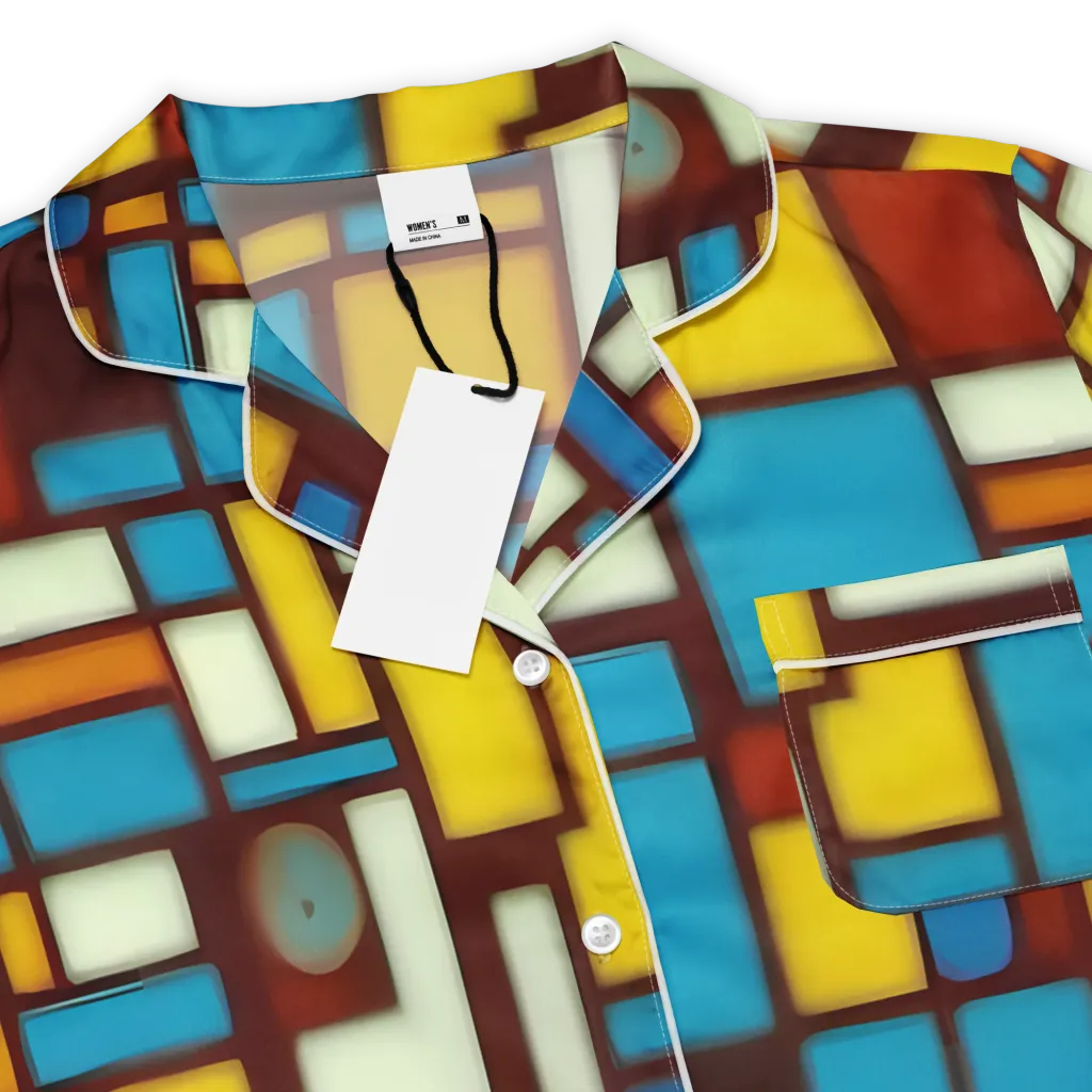Burgundy Blocks on Women's Short Sleeve Pajama Top — Product details