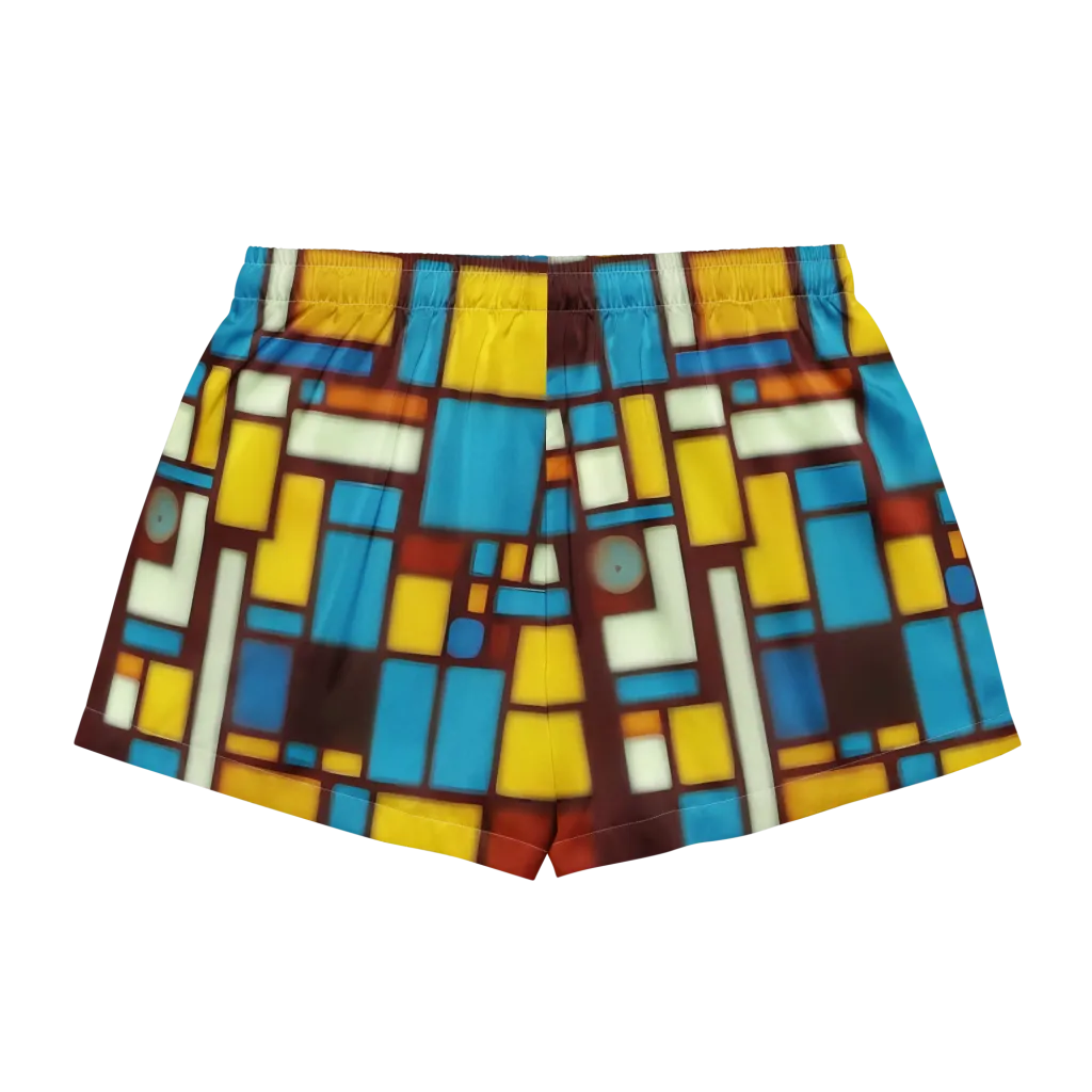 Burgundy Blocks on Women's Pajama Shorts — Back