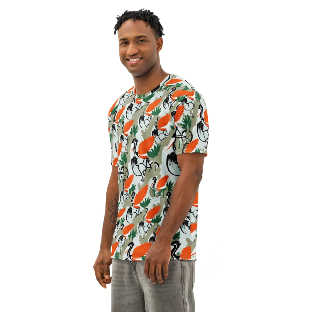 Crimson Migration on Men's Cotton Crew Neck T-Shirt — Left Front