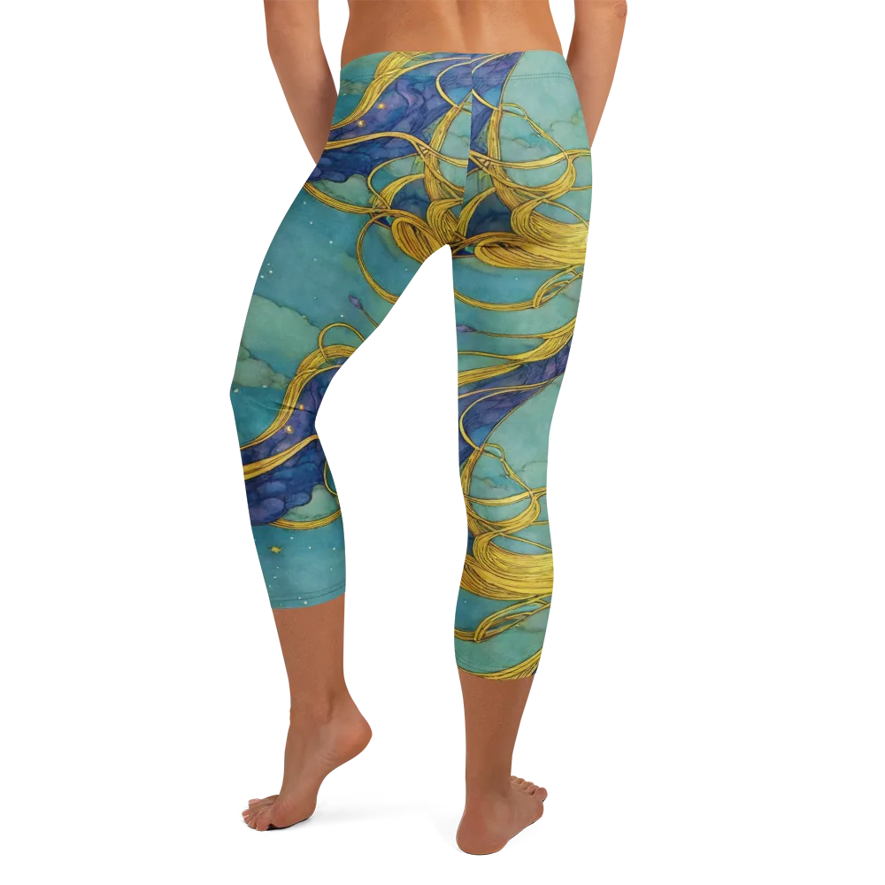 Aquatic Filigree on Capri Leggings — Back