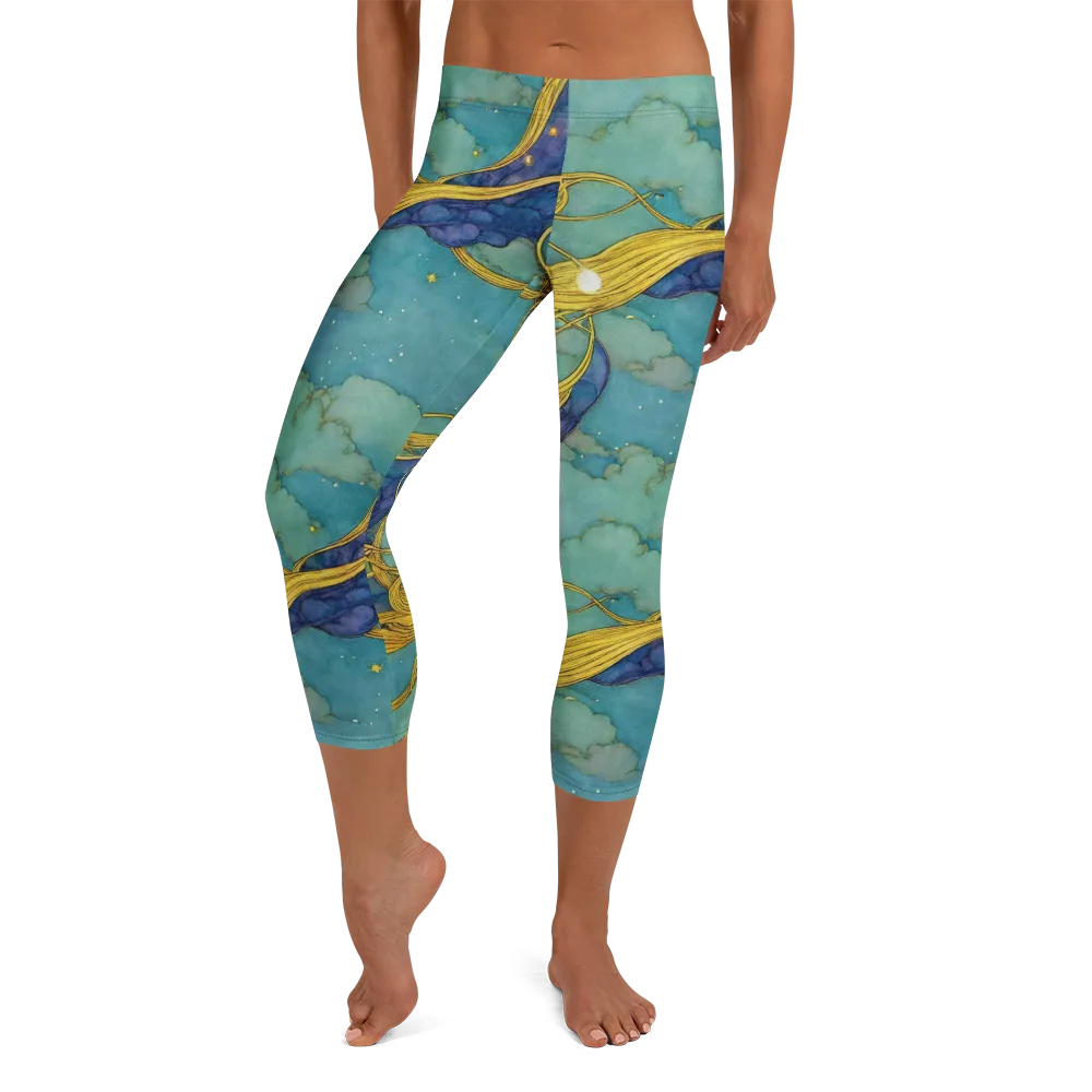 Aquatic Filigree on Capri Leggings — Front