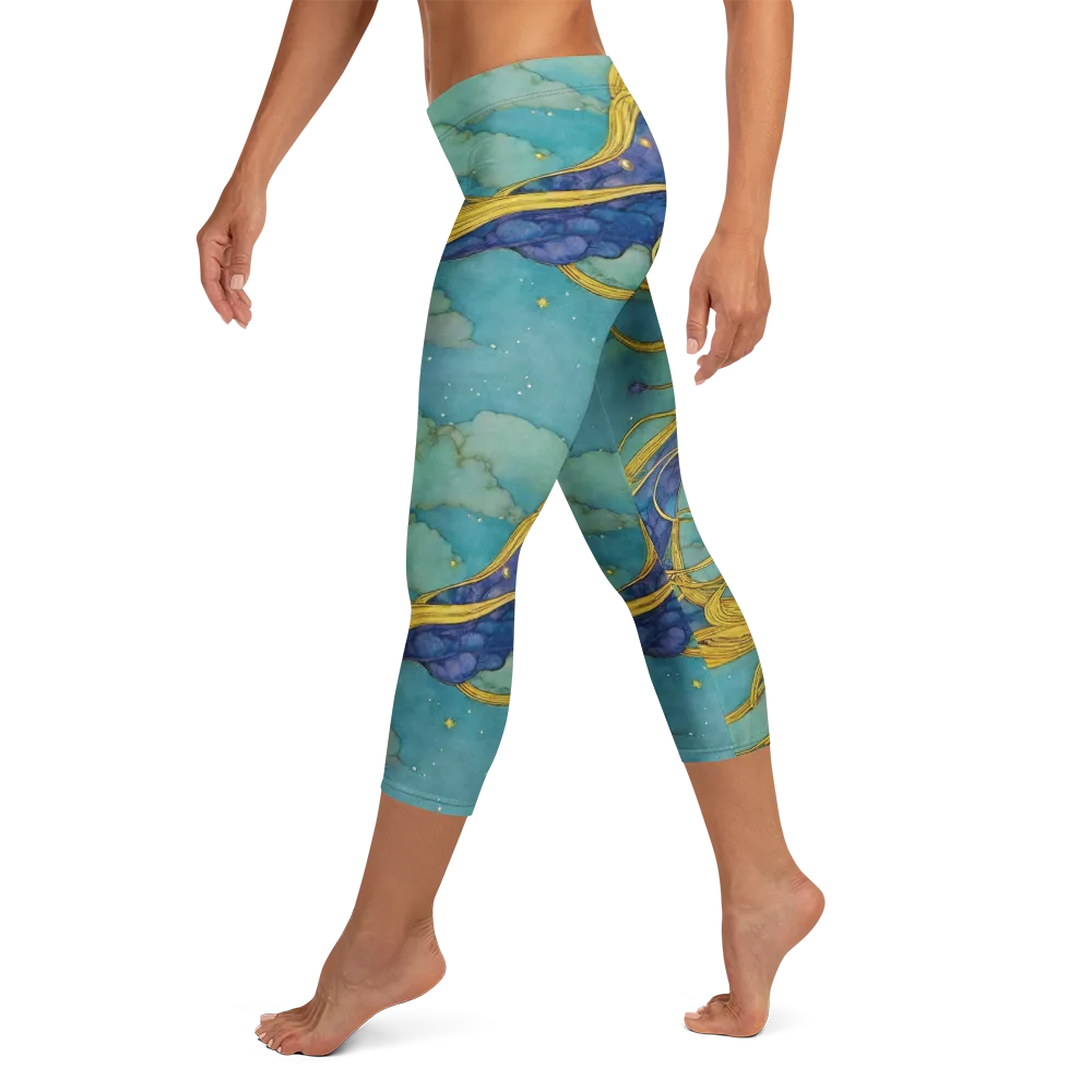Aquatic Filigree on Capri Leggings — Left