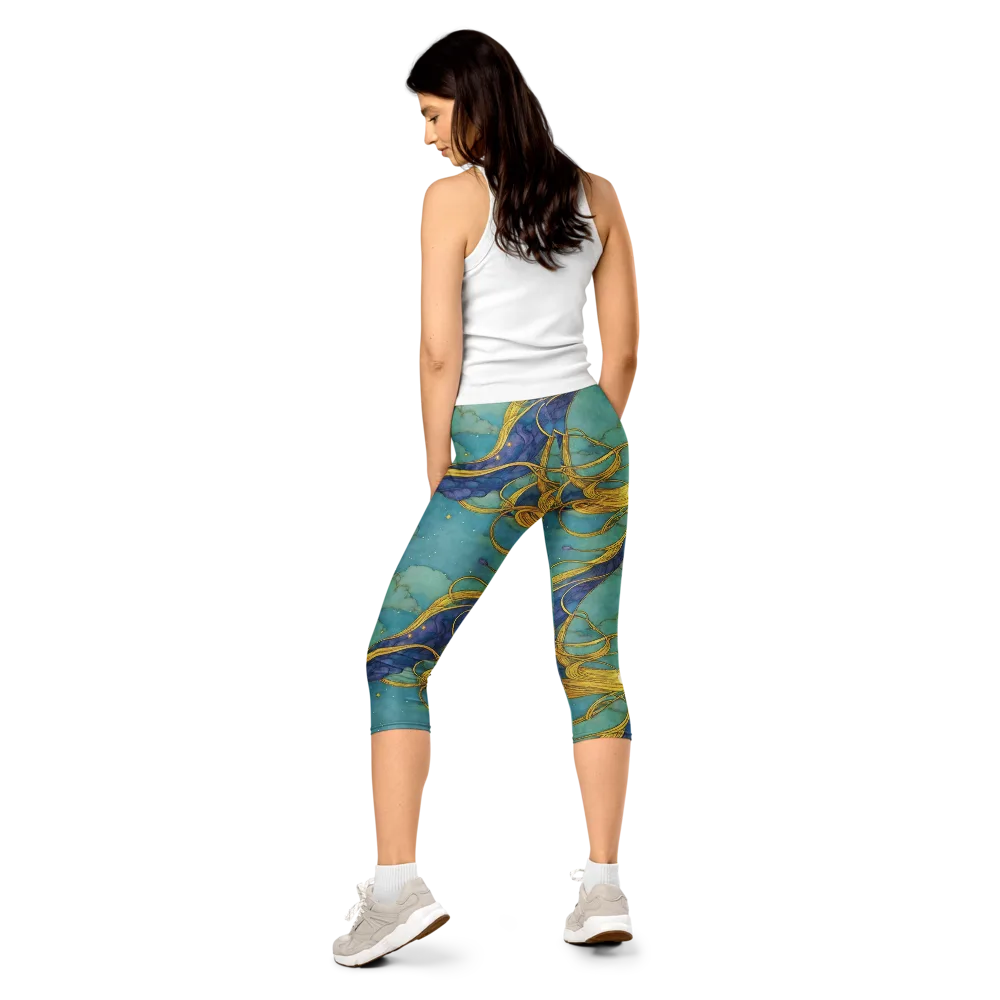 Aquatic Filigree on Capri Leggings — Back