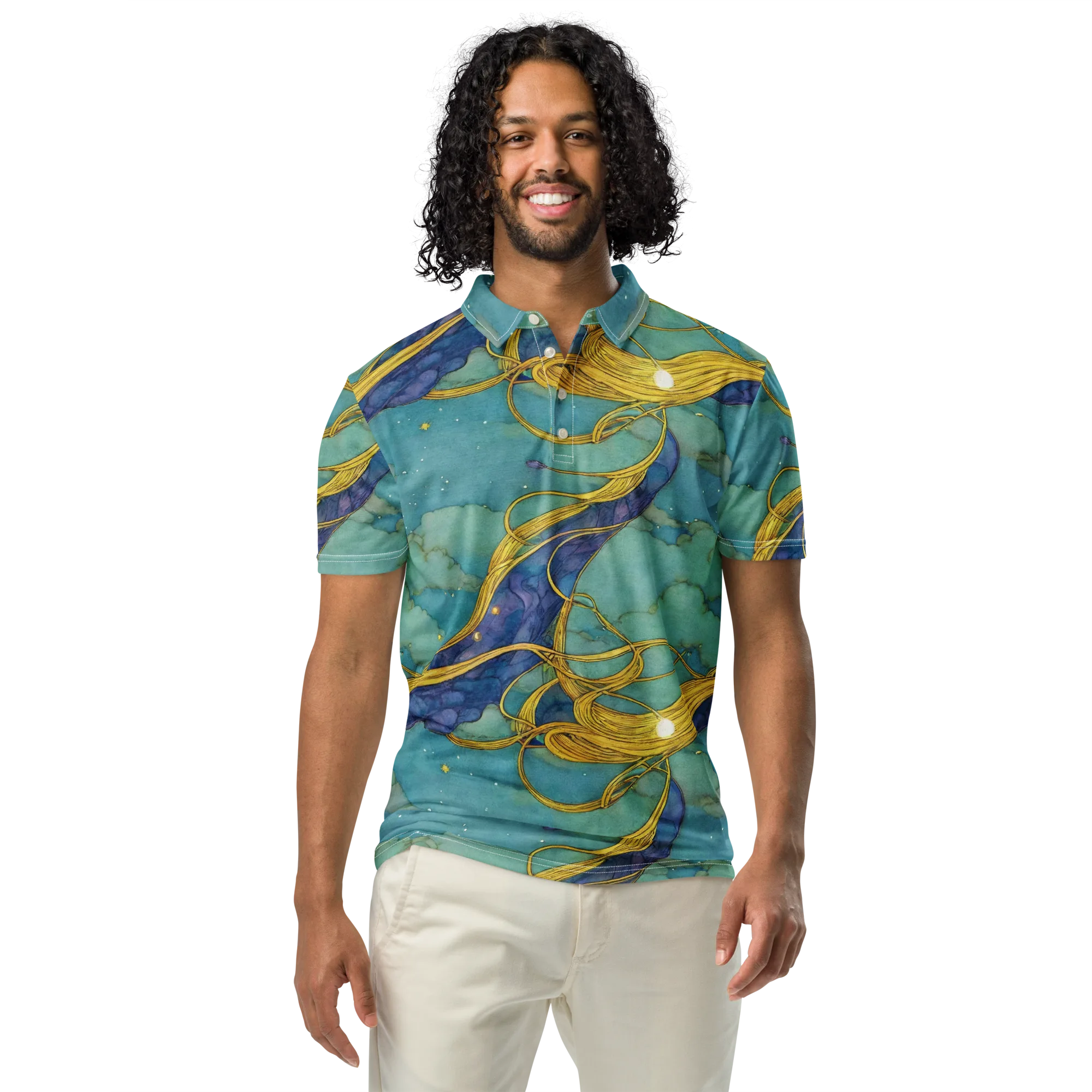 Aquatic Filigree on Men's Slim Fit Polo Shirt — Front
