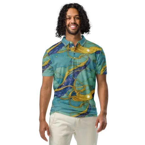 Aquatic Filigree on a Men's Slim Fit Polo Shirt