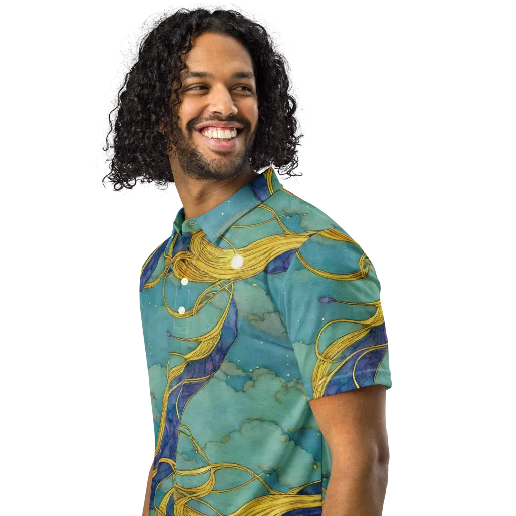 Aquatic Filigree on Men's Slim Fit Polo Shirt — Left Front