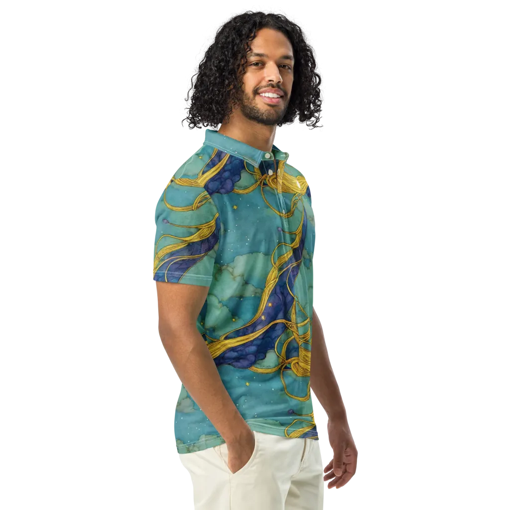 Aquatic Filigree on Men's Slim Fit Polo Shirt — Right Front