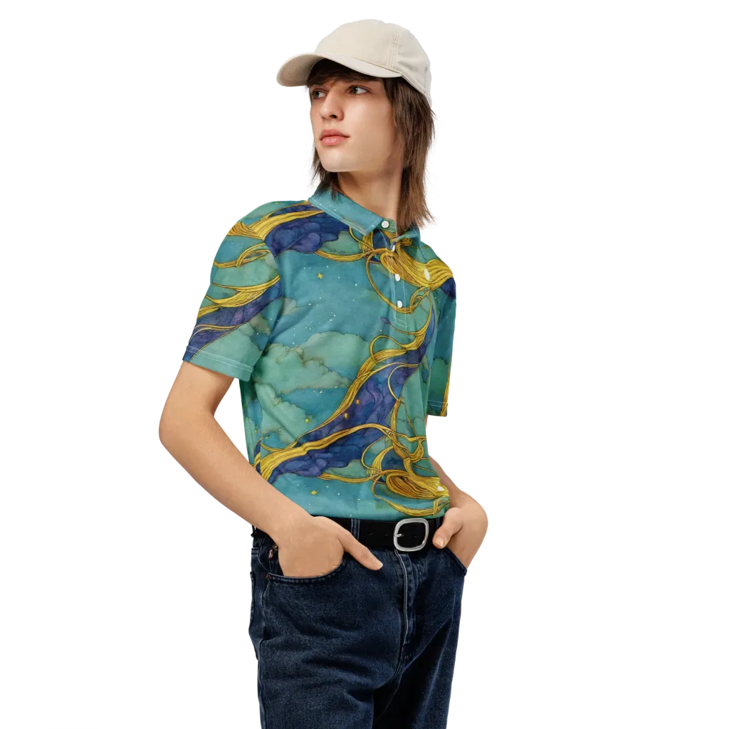 Aquatic Filigree on Men's Slim Fit Polo Shirt — Right Front