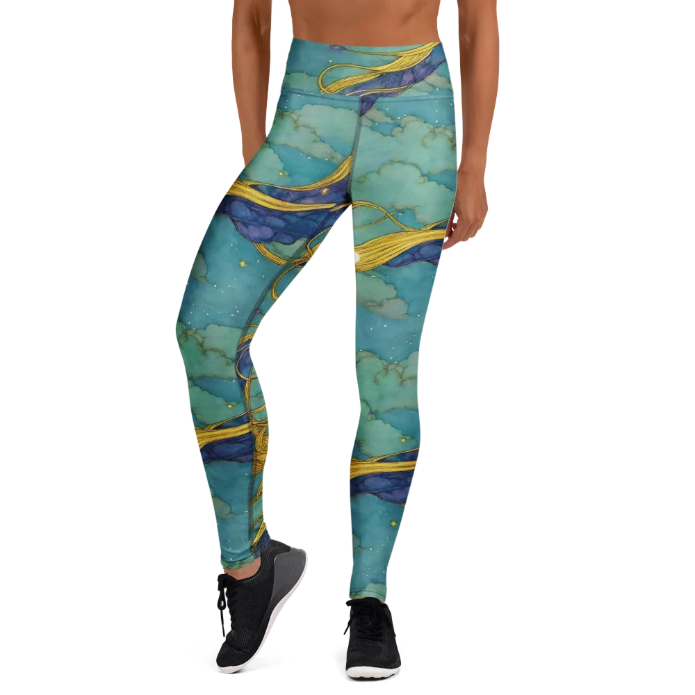 Aquatic Filigree on Yoga Leggings — Front
