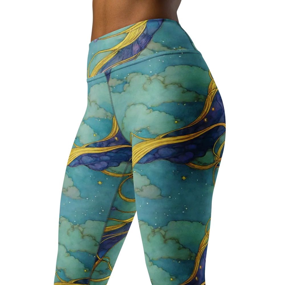 Aquatic Filigree on Yoga Leggings — Left Front