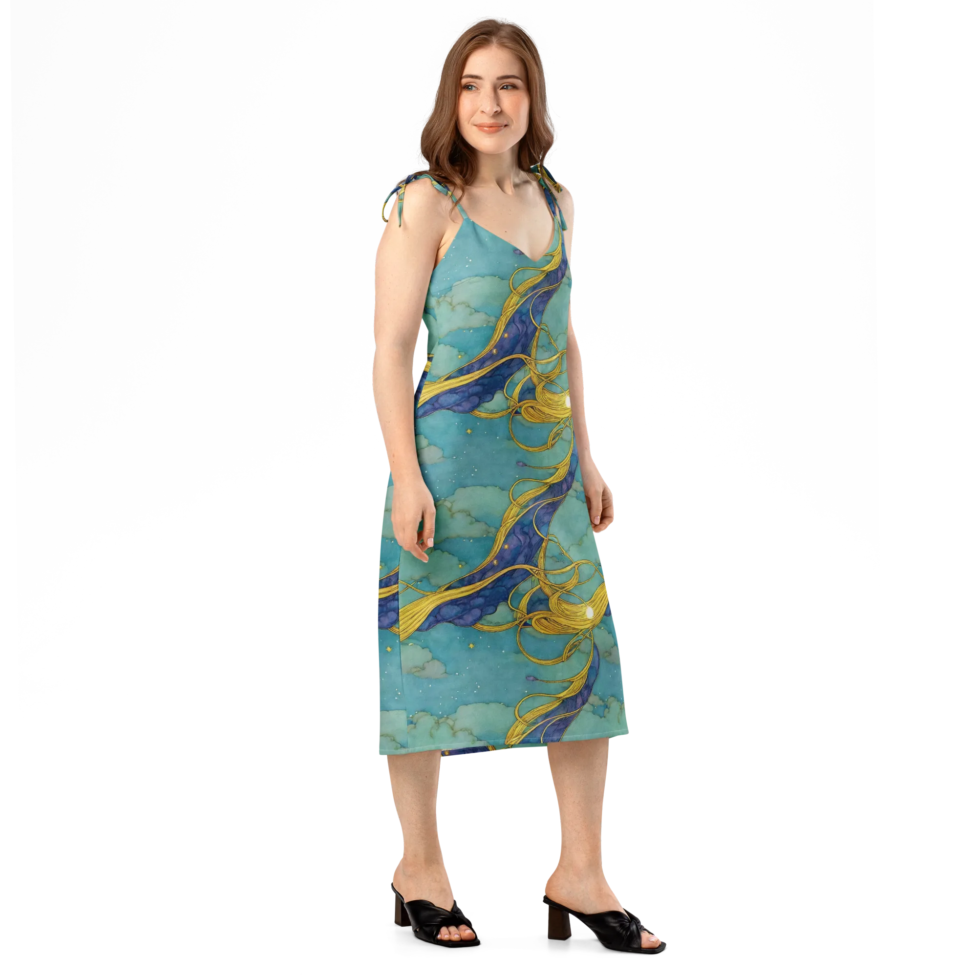 Aquatic Filigree on Slip Dress — Right Front
