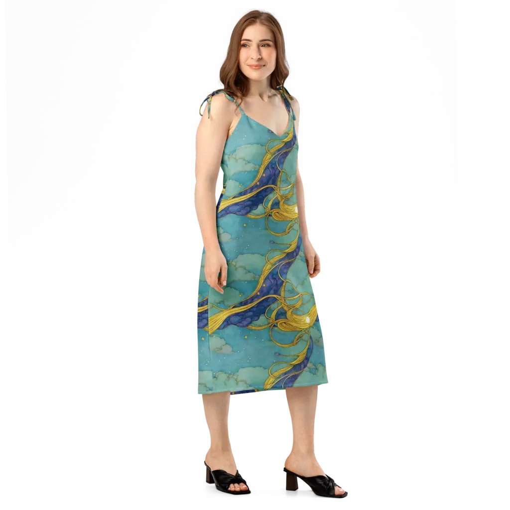 Aquatic Filigree on Slip Dress — Right Front