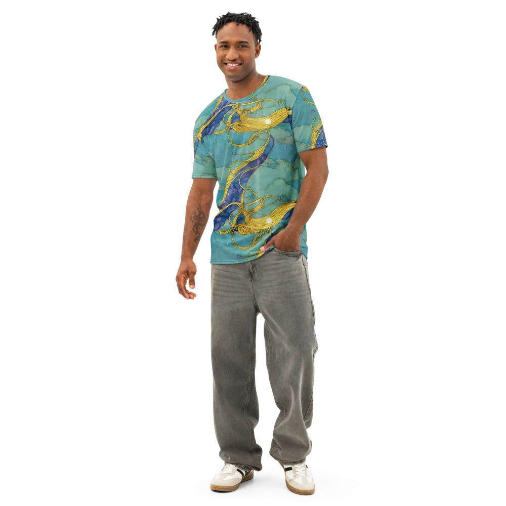 Aquatic Filigree on Men's Cotton Crew Neck T-Shirt — Front