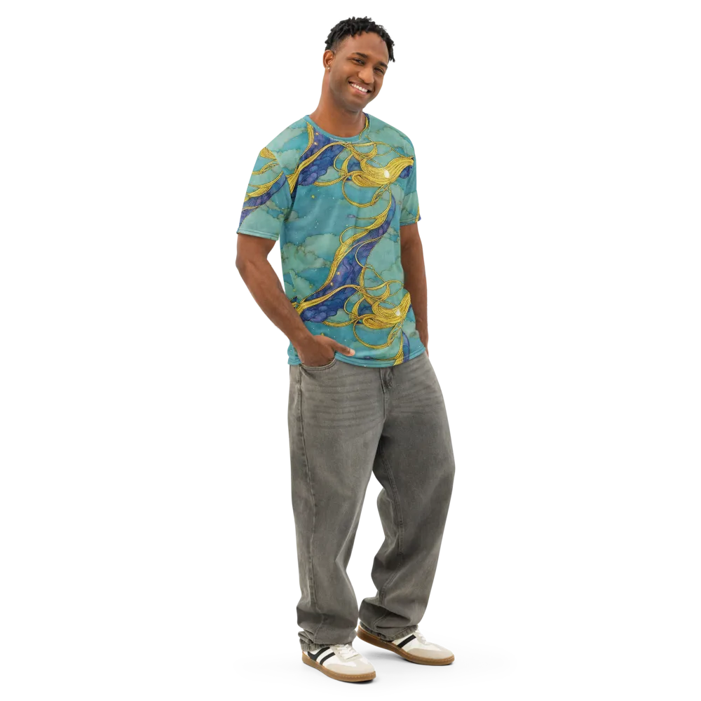 Aquatic Filigree on Men's Cotton Crew Neck T-Shirt — Right Front