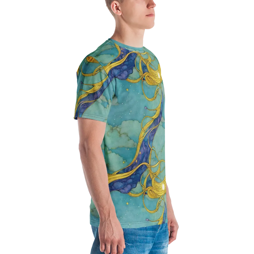 Aquatic Filigree on Men's Crew Neck T-Shirt — Right