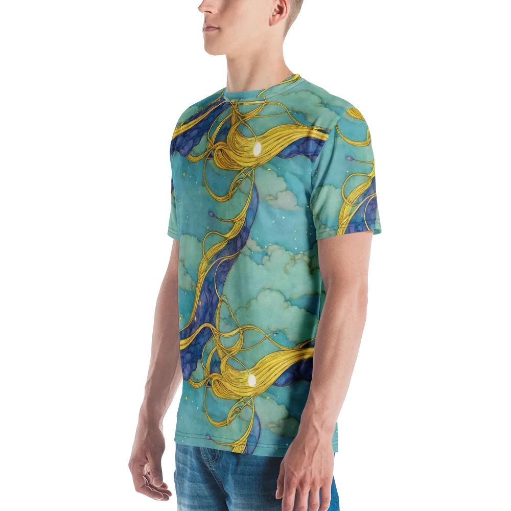 Aquatic Filigree on Men's Crew Neck T-Shirt — Left