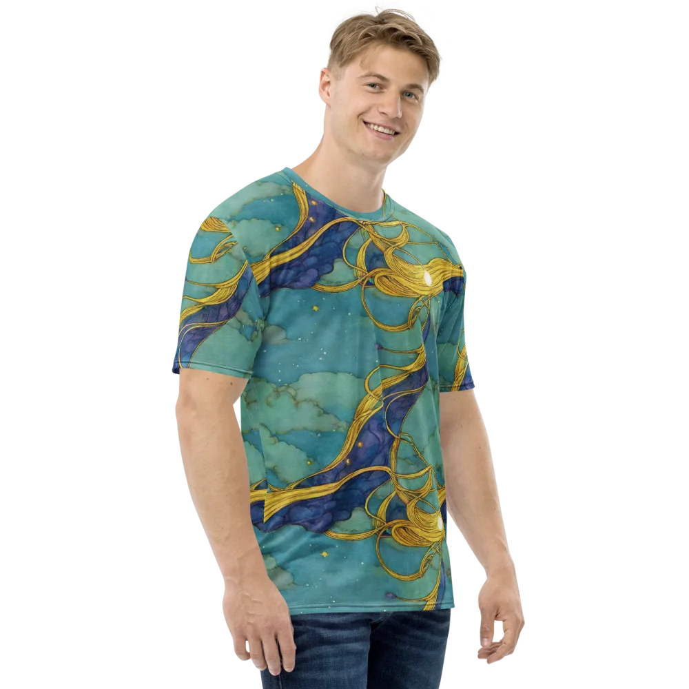 Aquatic Filigree on Men's Crew Neck T-Shirt — Right