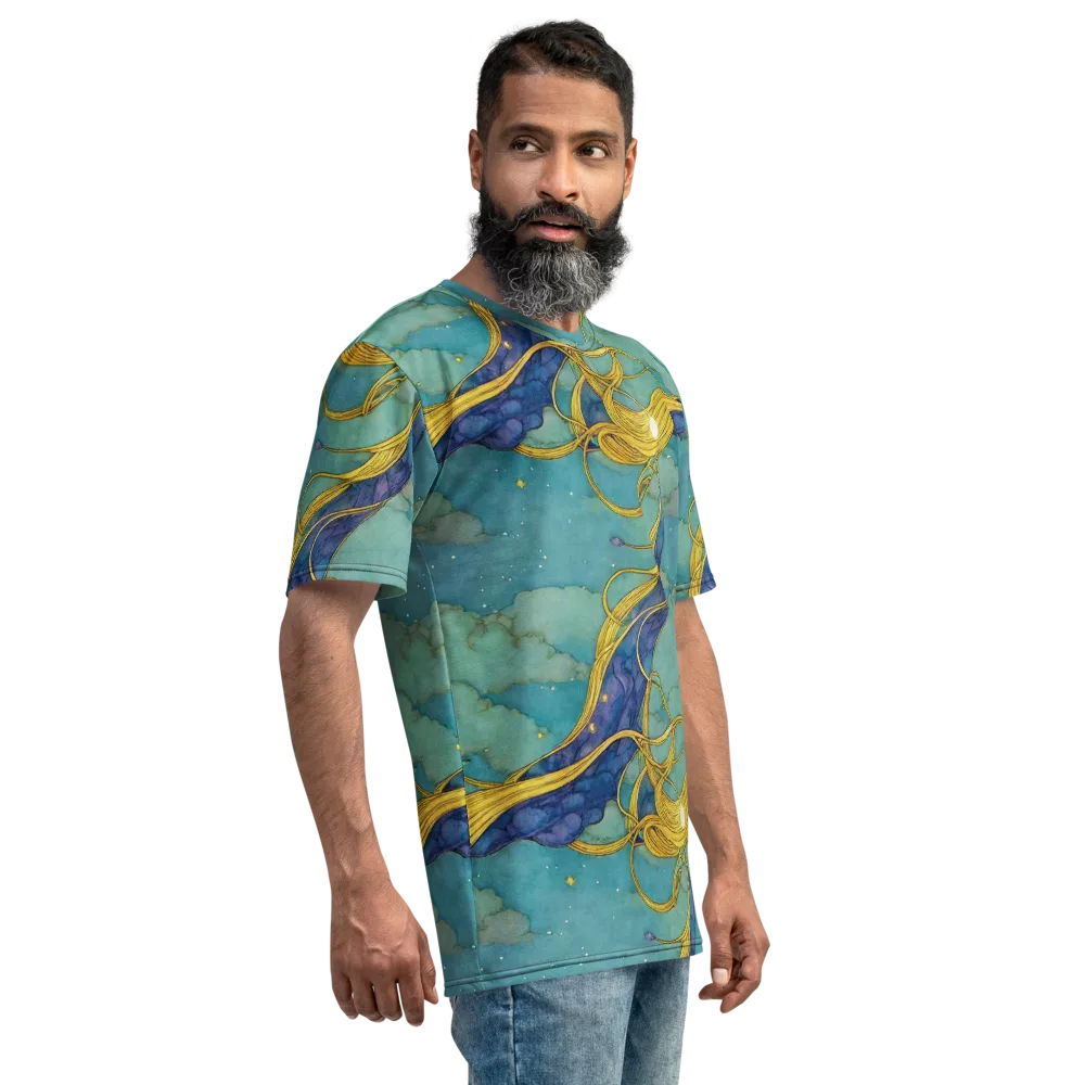 Aquatic Filigree on Men's Crew Neck T-Shirt — Right