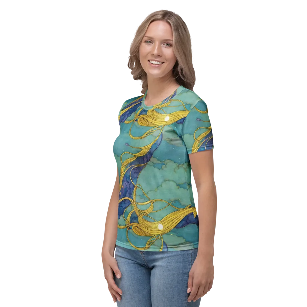 Aquatic Filigree on Women's Crew Neck T-Shirt — Left