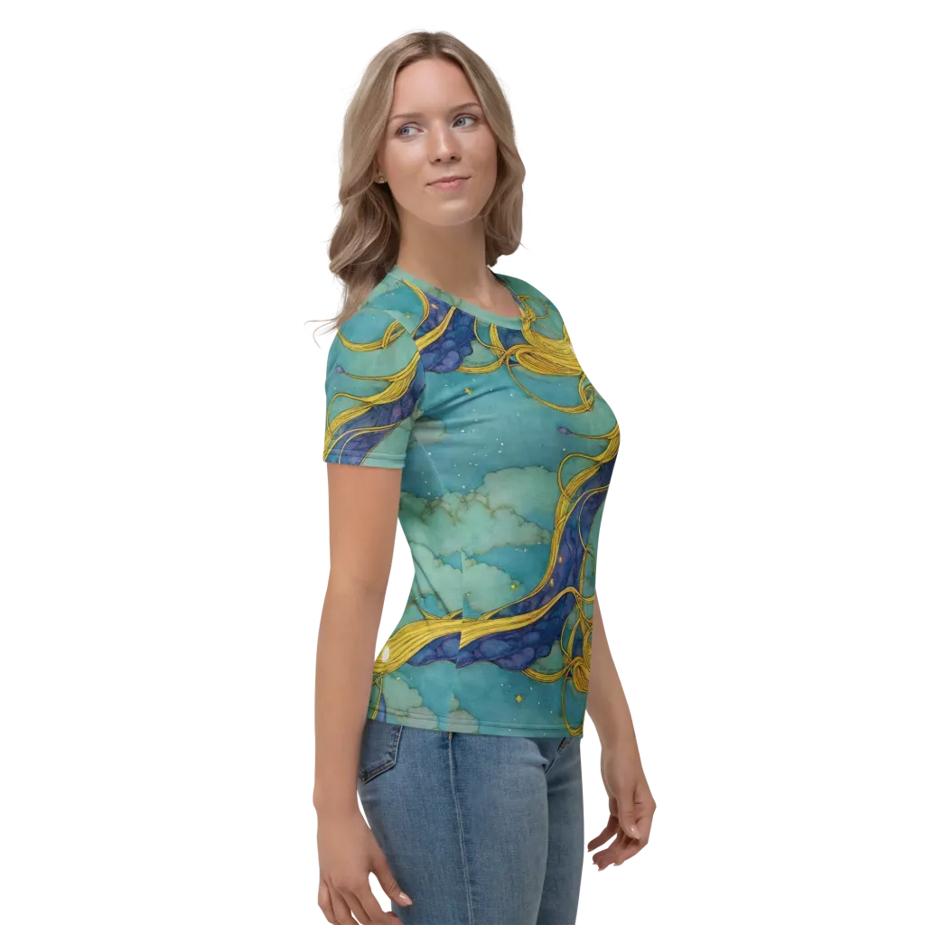 Aquatic Filigree on Women's Crew Neck T-Shirt — Right