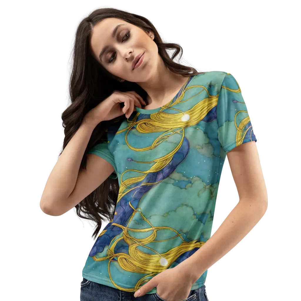 Aquatic Filigree on Women's Crew Neck T-Shirt — Left Front