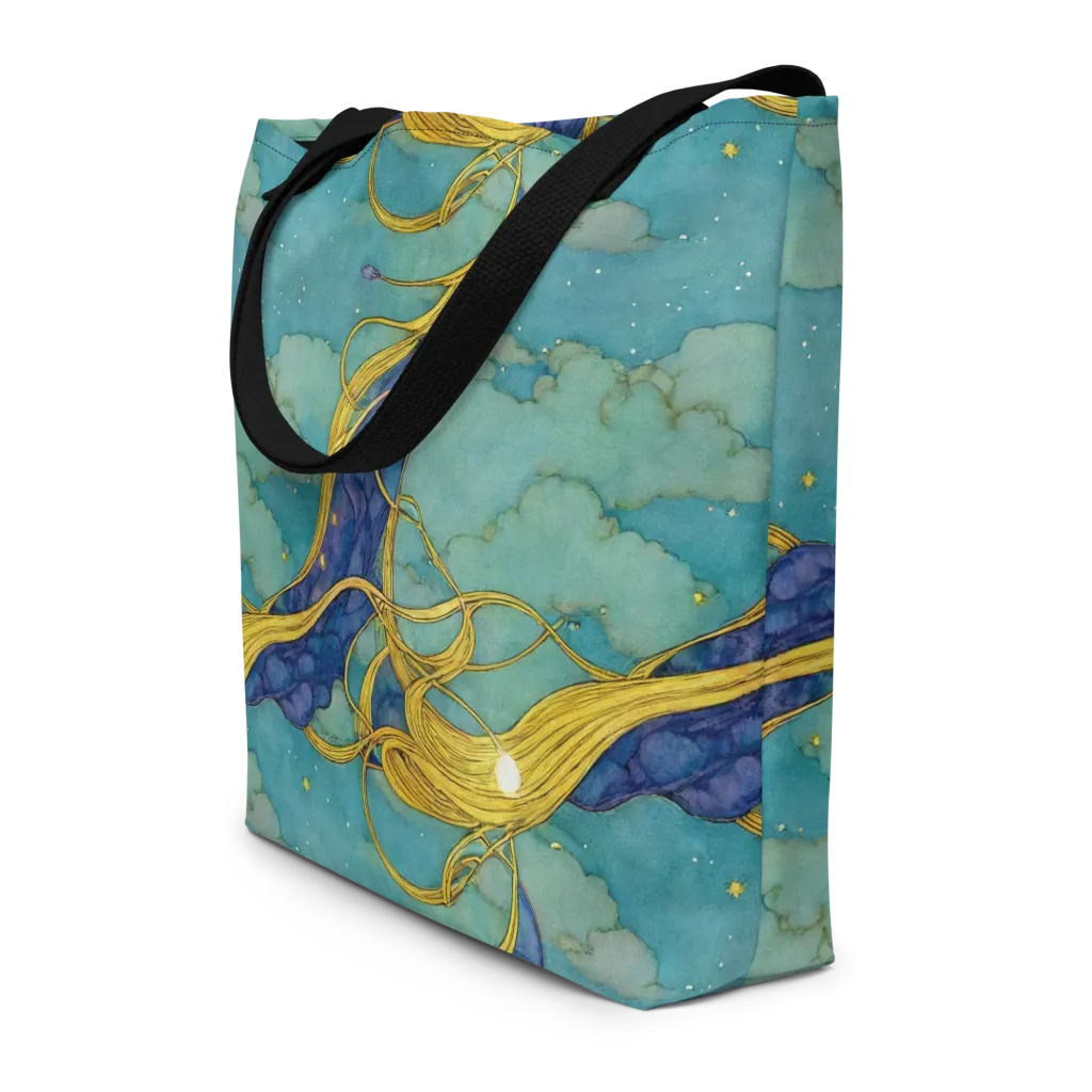 Aquatic Filigree on Large Tote Bag W/ Pocket — Front