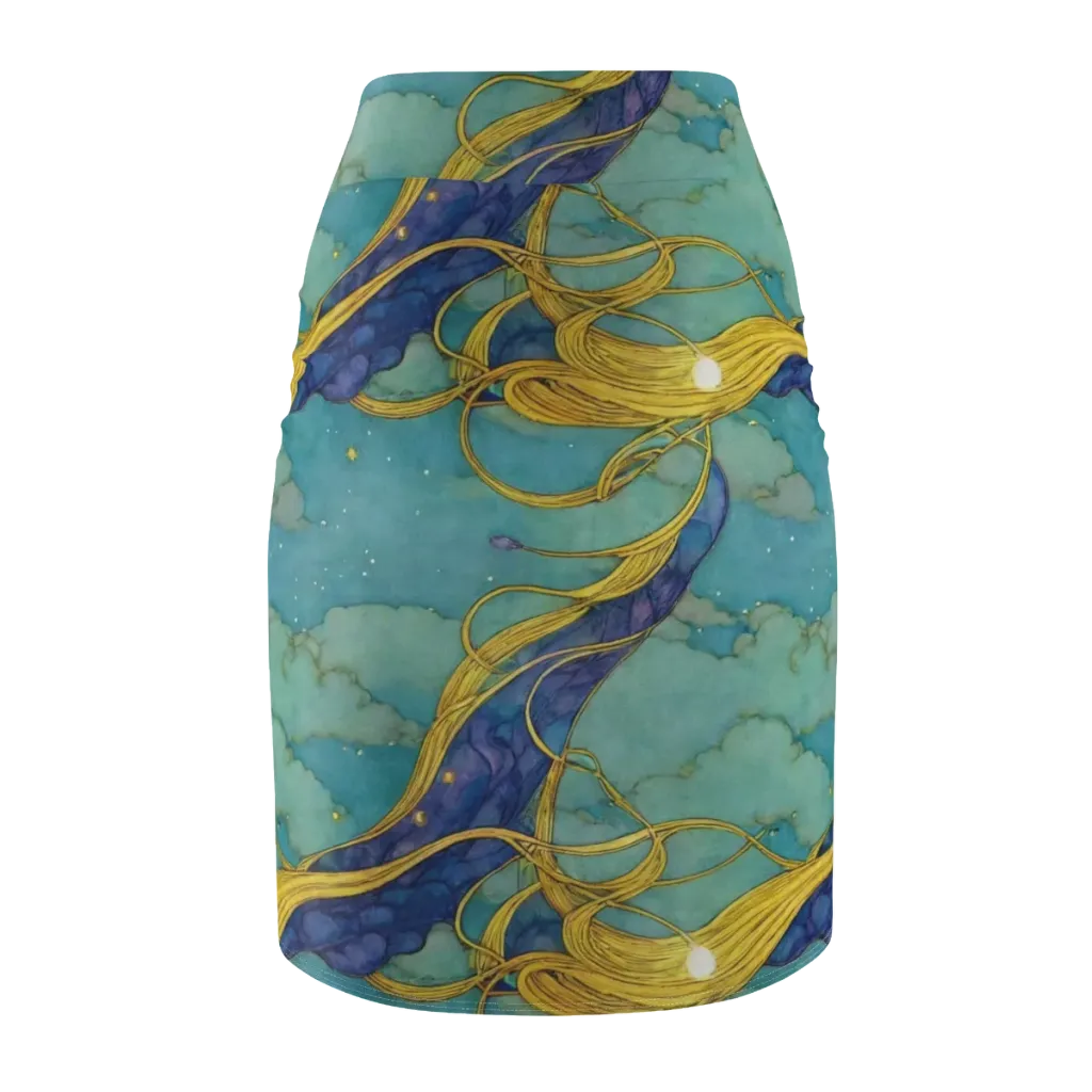 Aquatic Filigree on Pencil Skirt — Back
