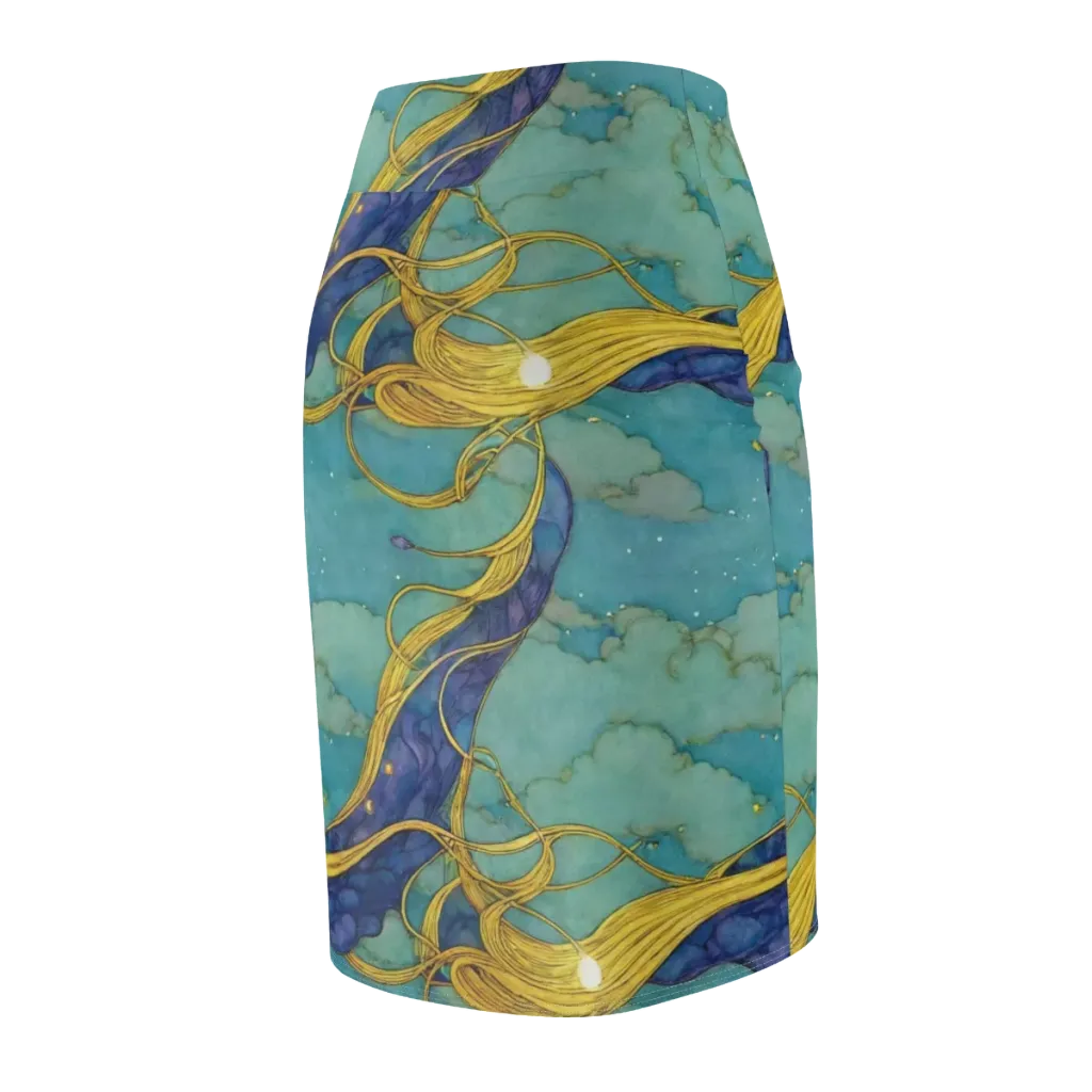 Aquatic Filigree on Pencil Skirt — Back Side