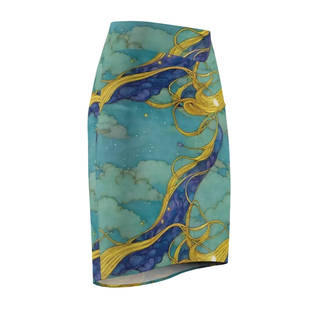 Aquatic Filigree on Pencil Skirt — Front Side
