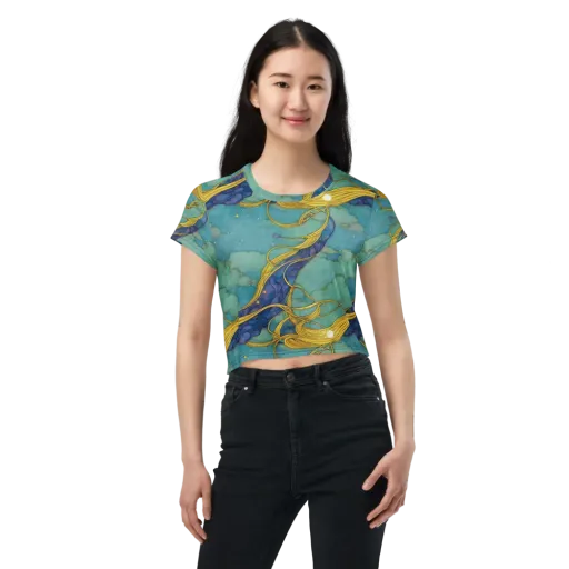 Aquatic Filigree on a Crop Tee