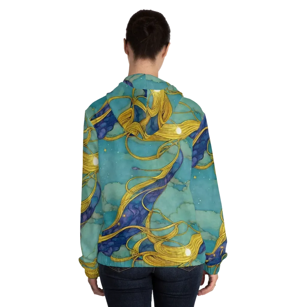 Aquatic Filigree on Women's Full-Zip Hoodie — Back On Person