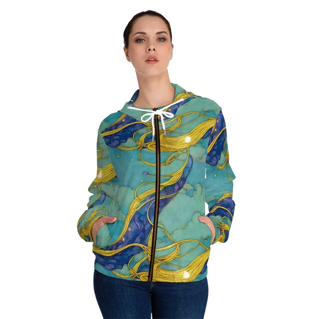 Aquatic Filigree on Women's Full-Zip Hoodie — Front On Person