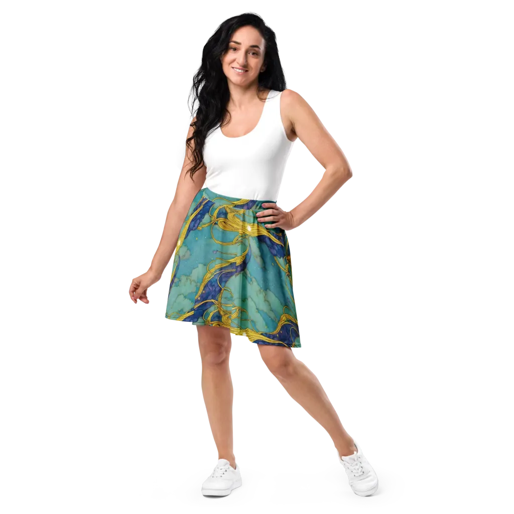 Aquatic Filigree on Skater Skirt — Front