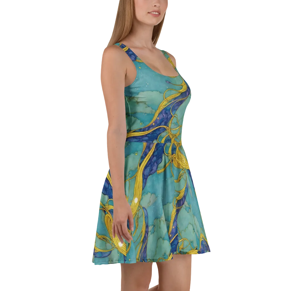 Aquatic Filigree on Skater Dress — Right