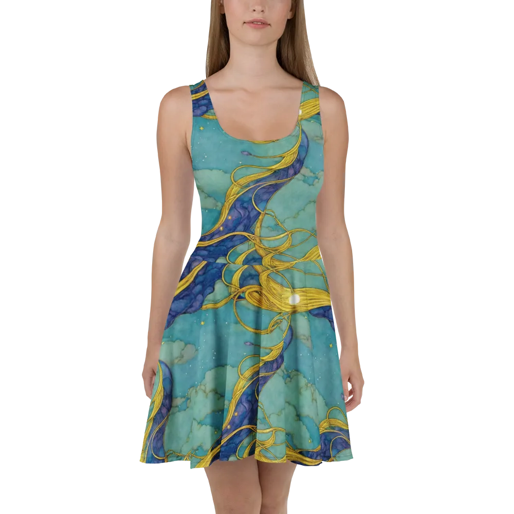 Aquatic Filigree on Skater Dress — Front