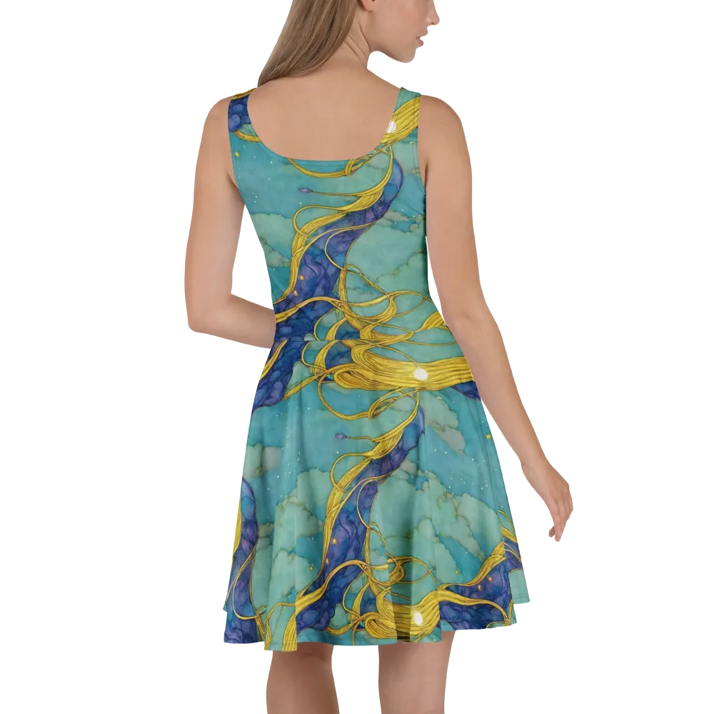 Aquatic Filigree on Skater Dress — Back